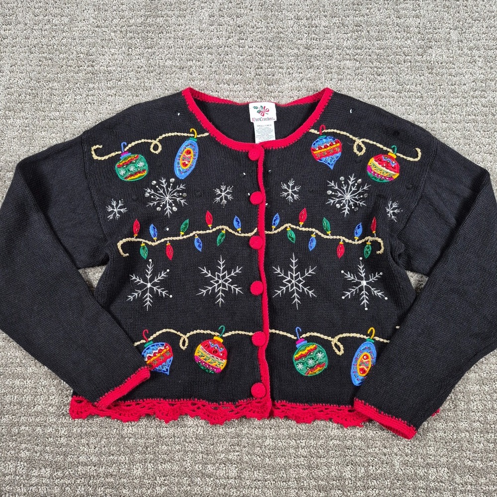Vintage NutCracker Cardigans Sweater Womens S Novelty Christmas Applique